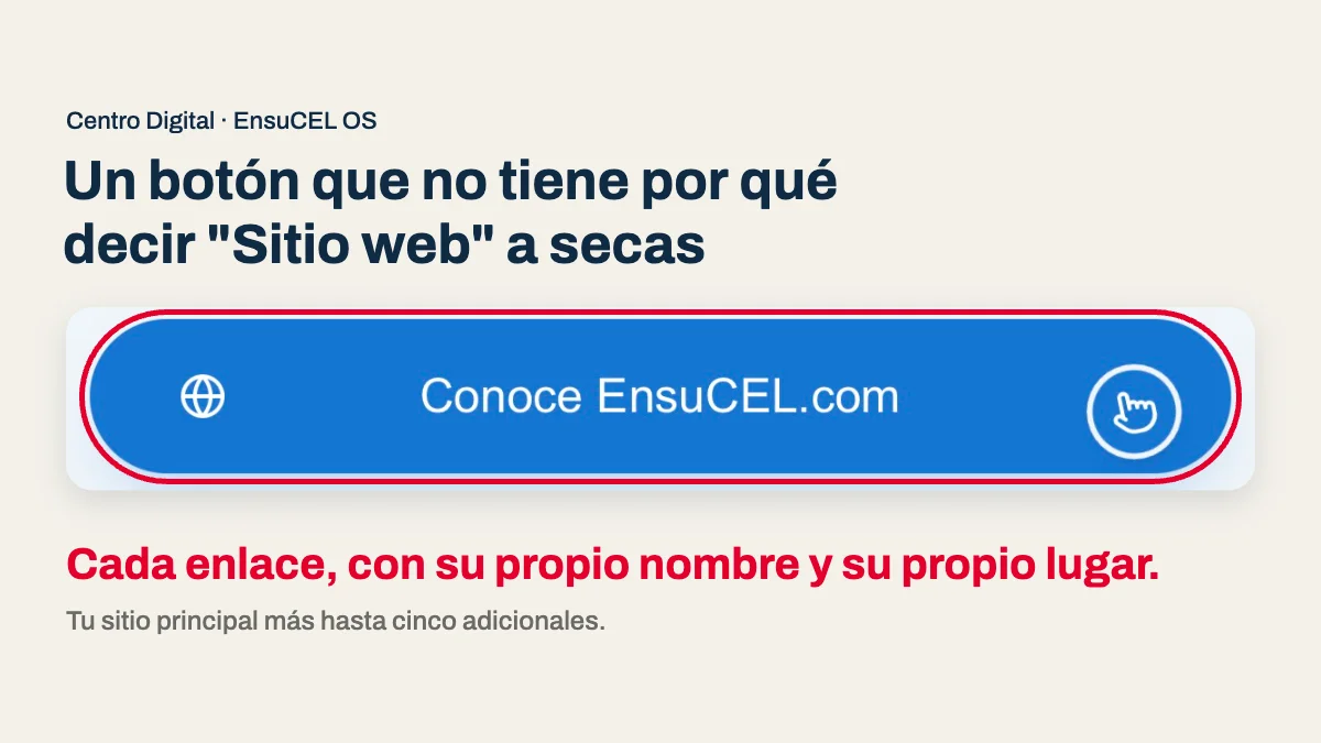 Botón de sitio web con nombre propio, “Conoce EnsuCEL.com”, como botón principal de un Centro Digital real