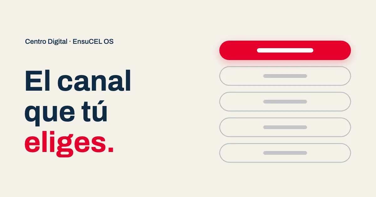 Botón de contacto principal destacado en rojo sobre los demás canales de un Centro Digital by EnsuCEL OS